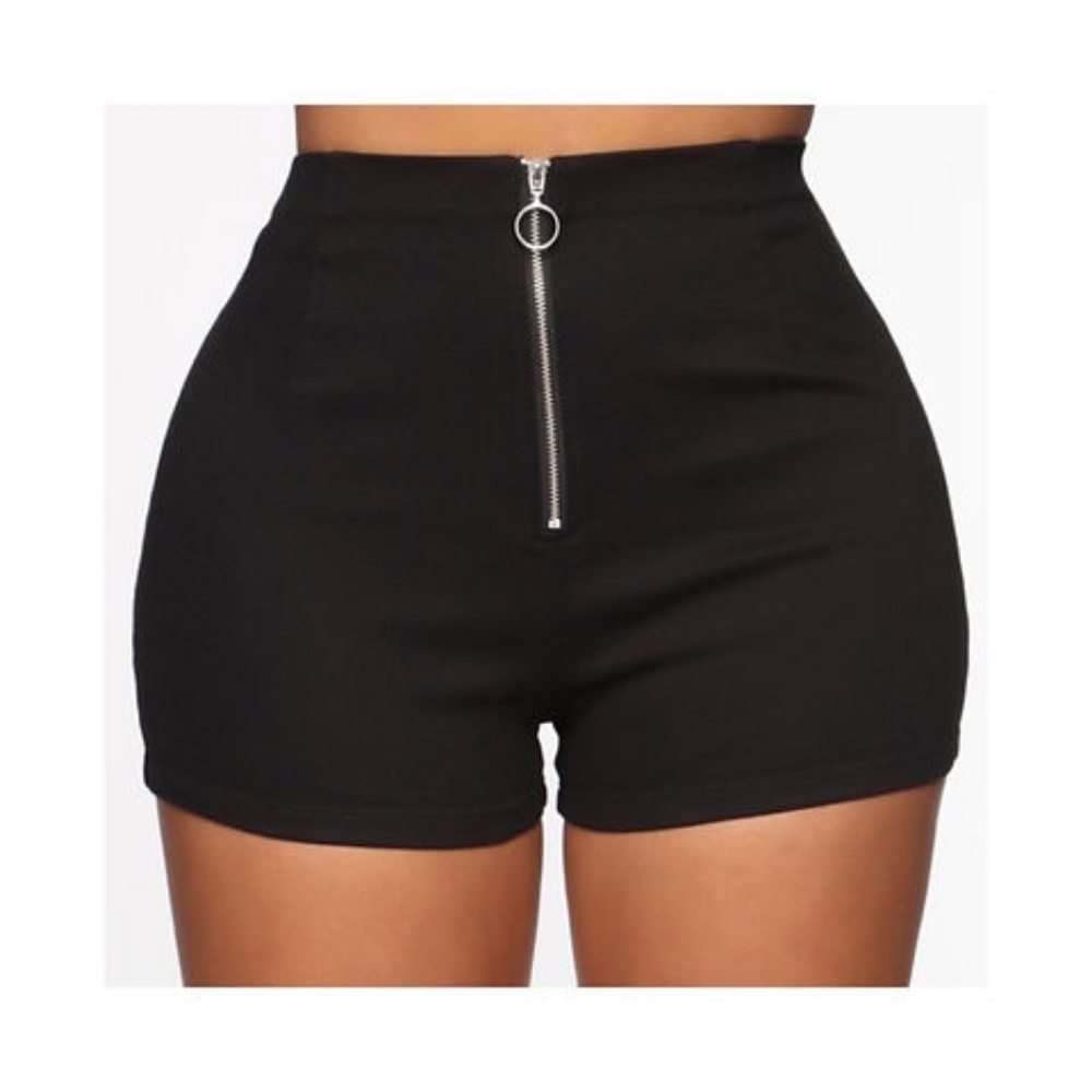 Zip Front High Waist Shorts